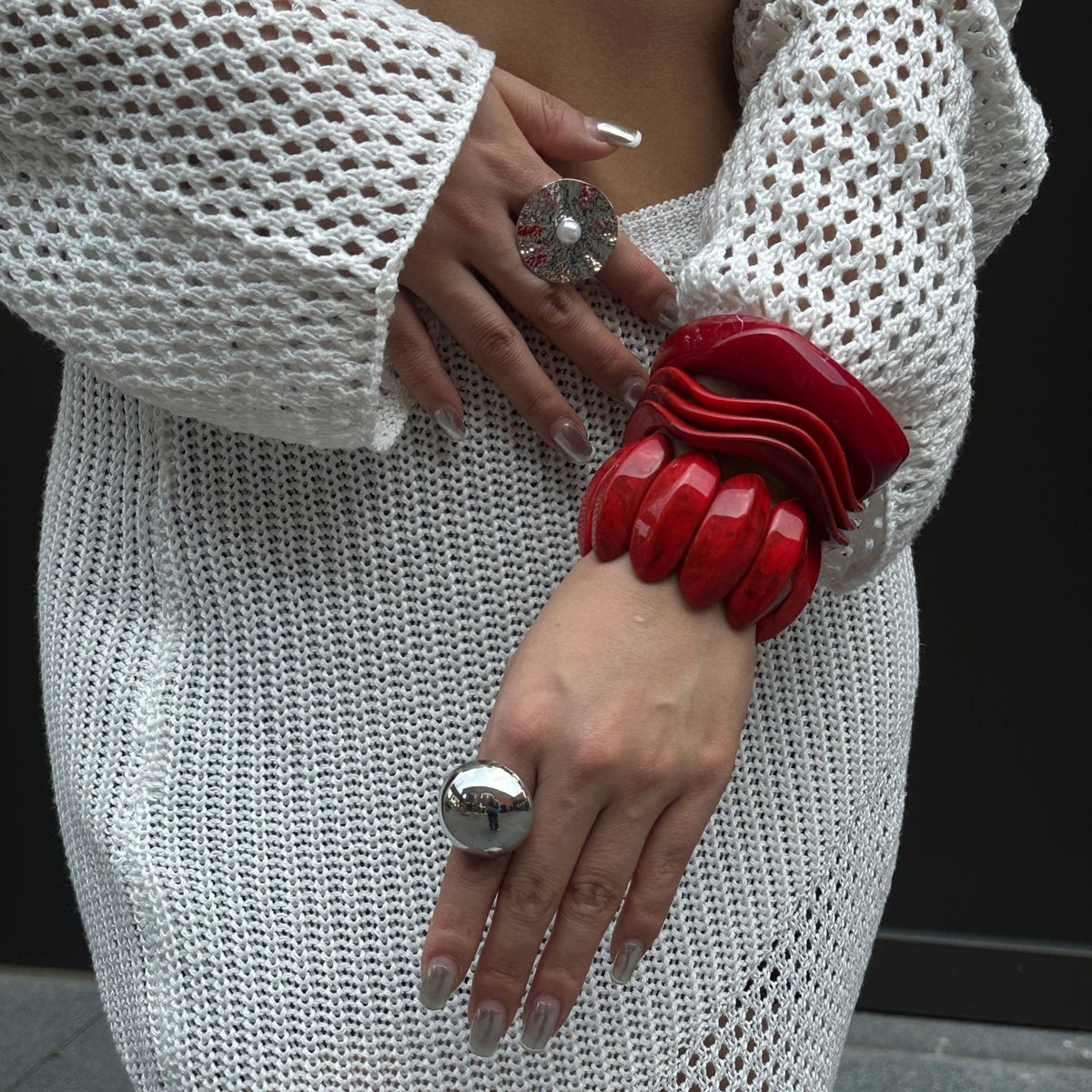 Classy Red Geometric Resin Bangle Set