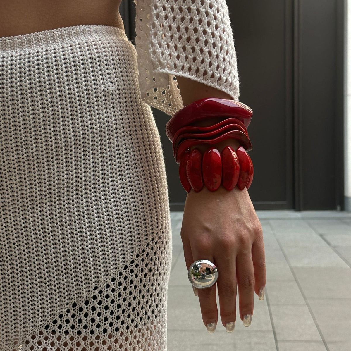 Classy Red Geometric Resin Bangle Set
