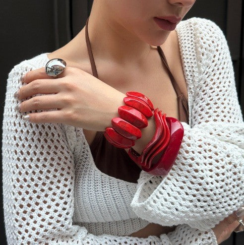 Classy Red Geometric Resin Bangle Set
