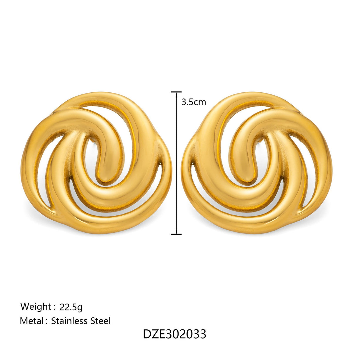 18k Classy Two Tone Swirl Stud Earrings