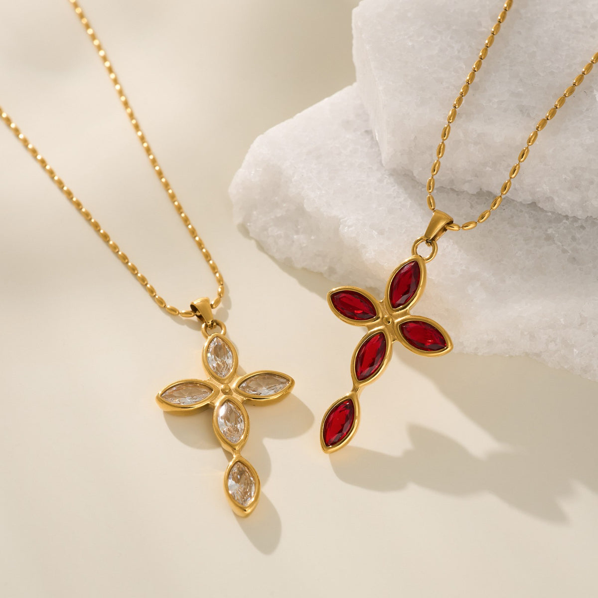 Dainty Red Marquise Cross Necklace