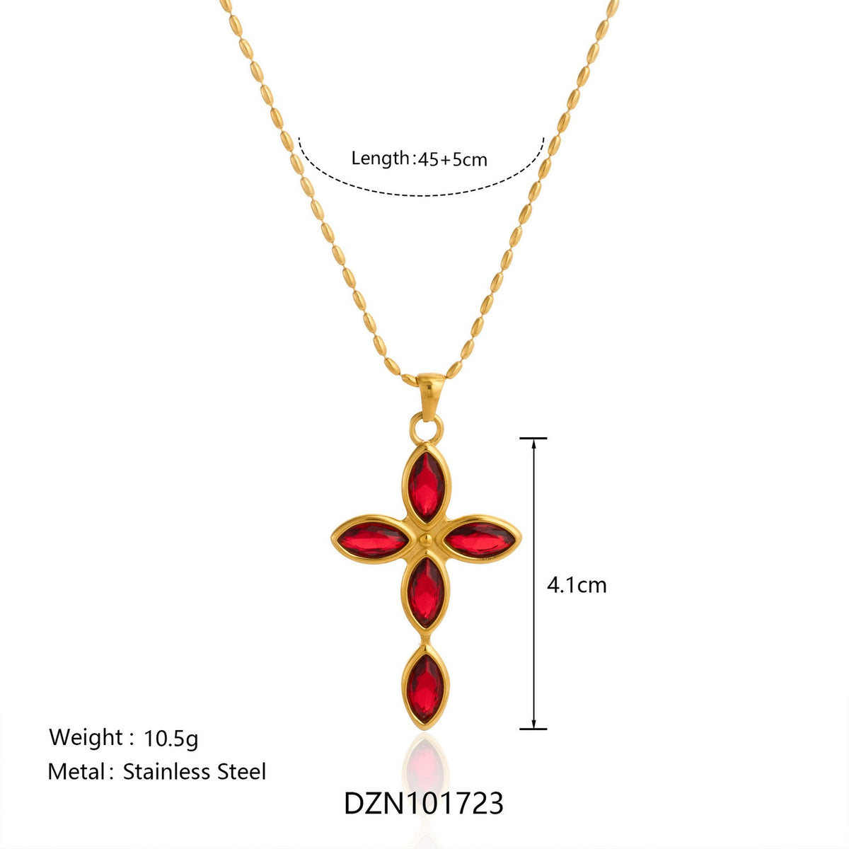 Dainty Red Marquise Cross Necklace