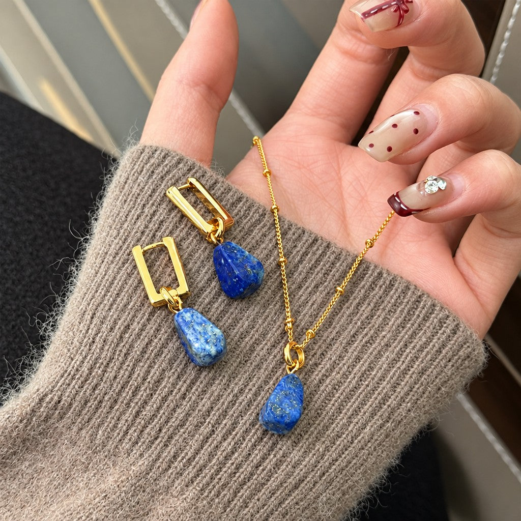 Vintage Lapis Lazuli Necklace & Earring Set