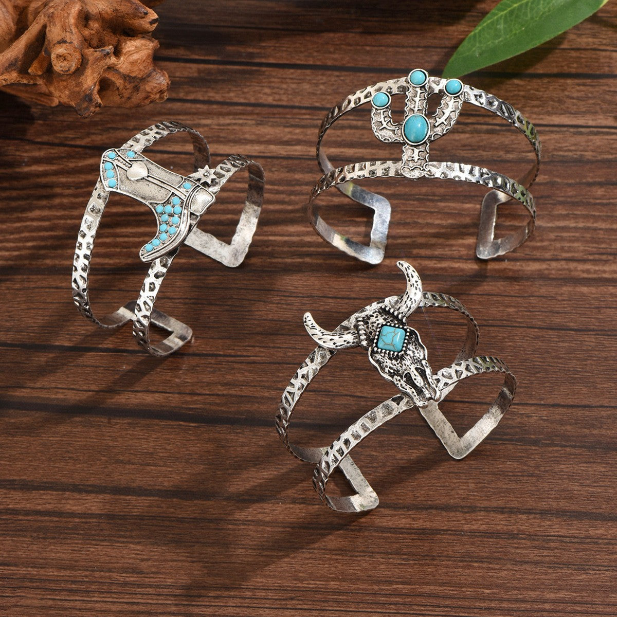 Boho Vintage Western Turquoise Cuff Bracelet Set