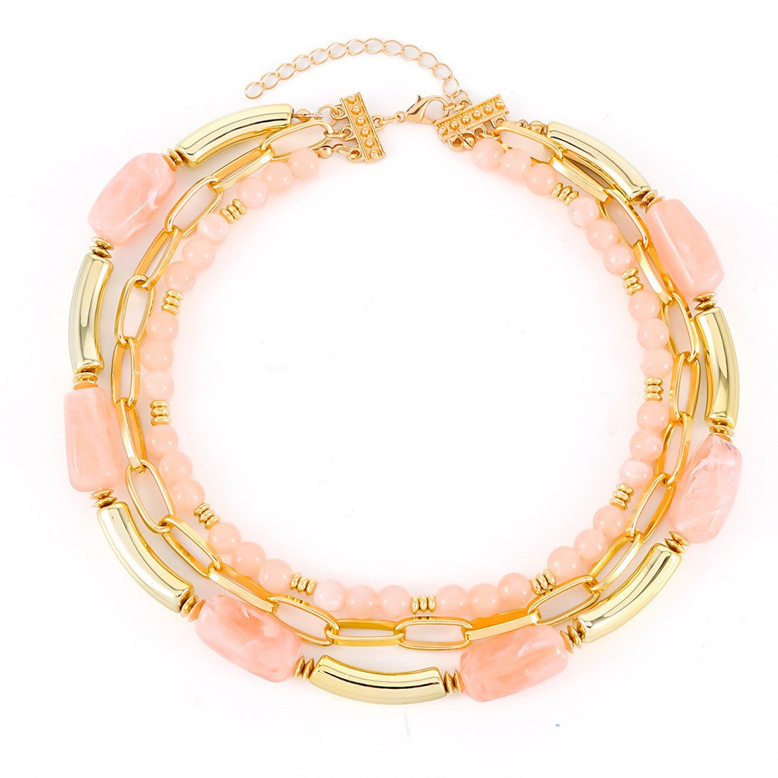 Classy Pink Geometric Layered Necklace