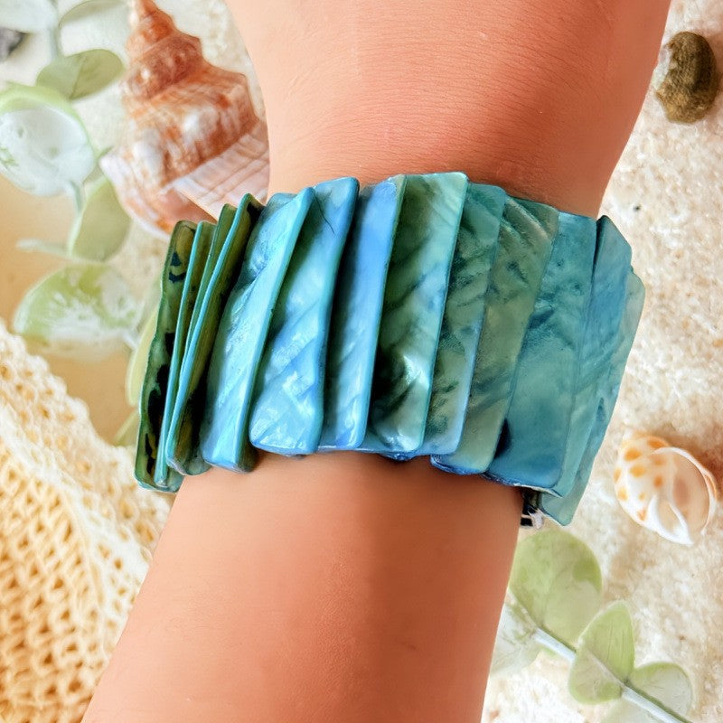Boho Marbled Shell Statement Bracelet