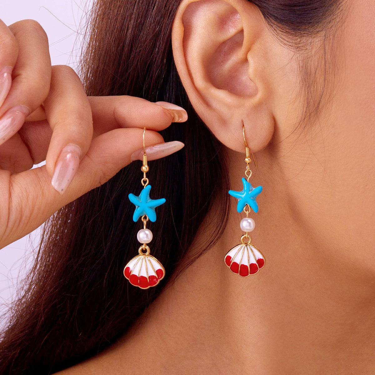 Romantic Pink Shell Starfish Drop Earrings