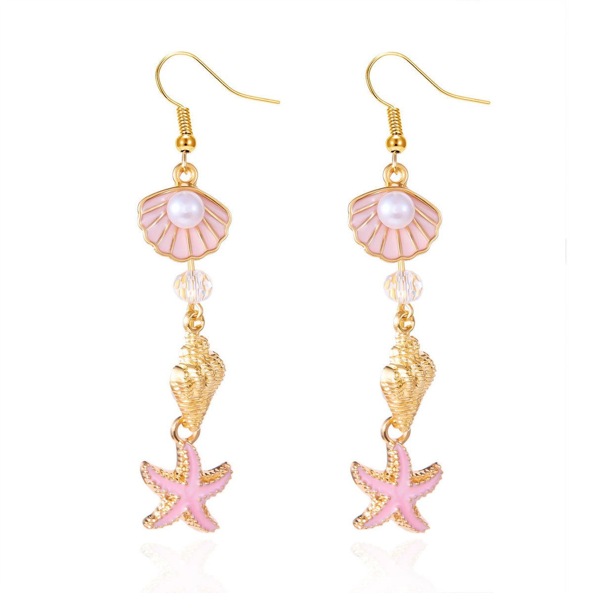 Romantic Pink Shell Starfish Drop Earrings