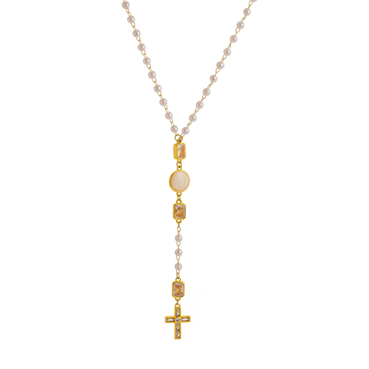 Dainty Layered Rosary Cross Y-Necklace