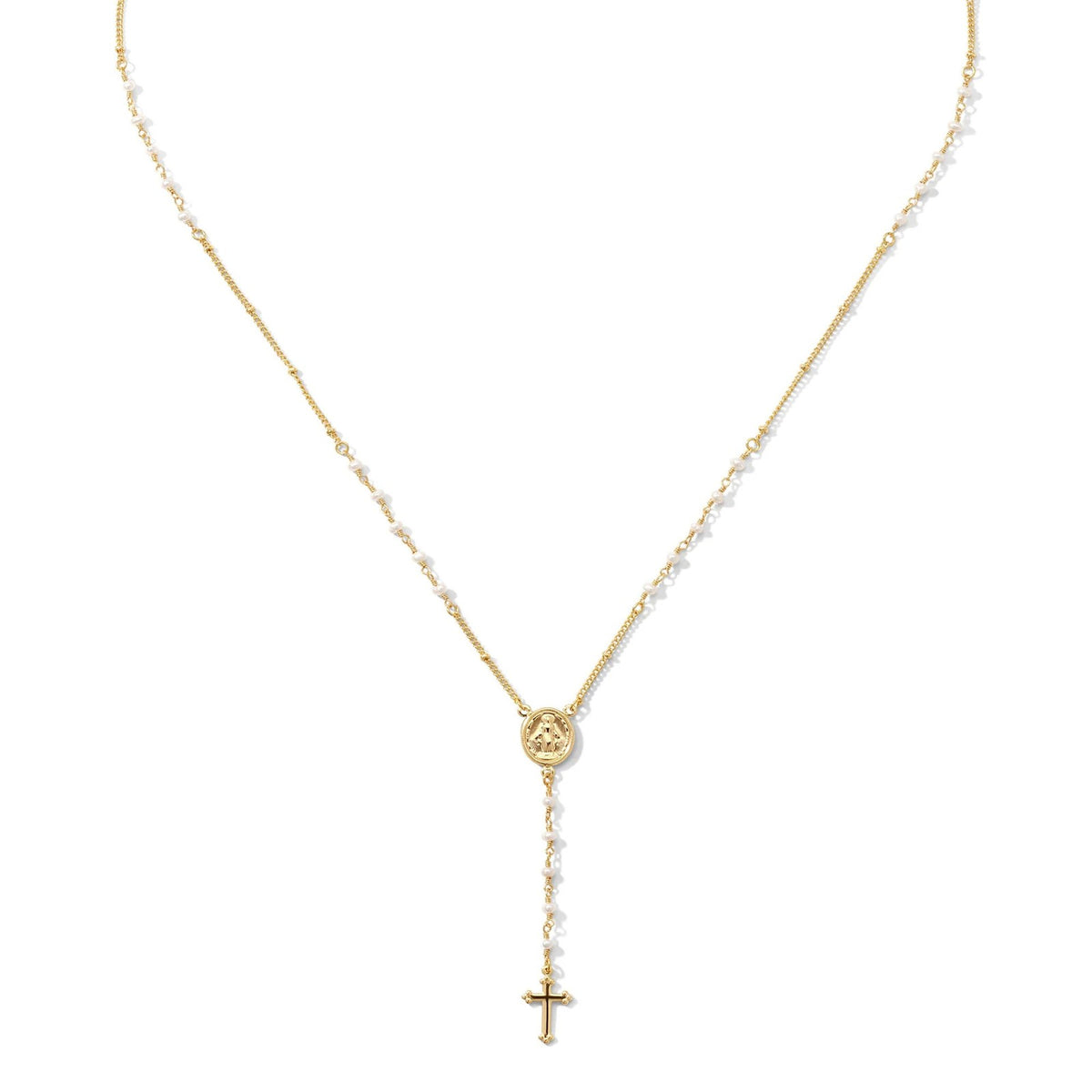 Dainty Layered Rosary Cross Y-Necklace