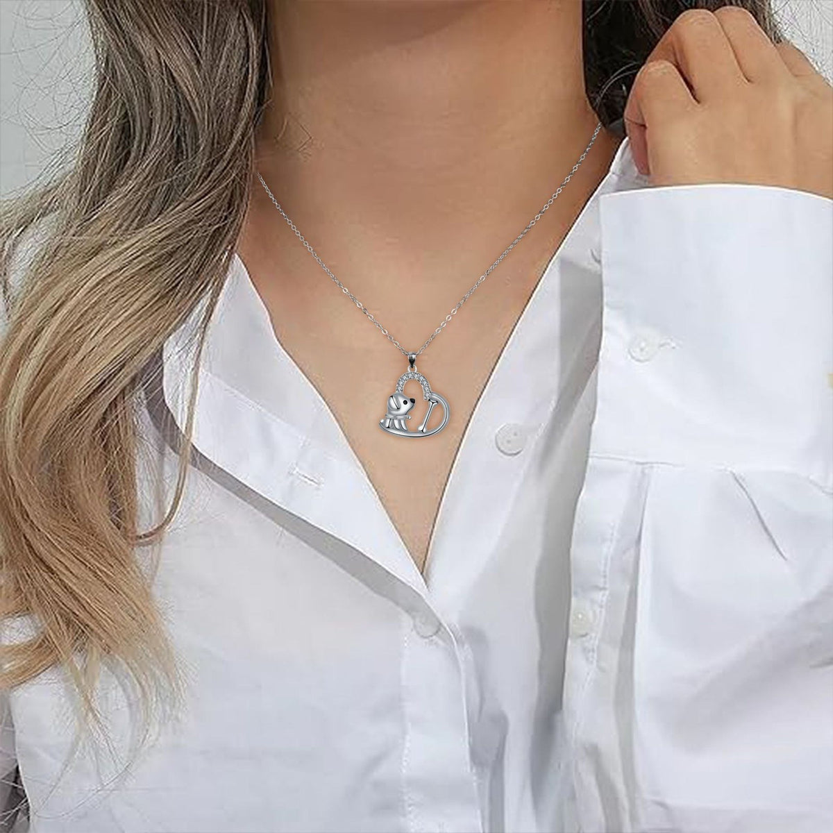 Dainty Dog and Bone Heart Necklace