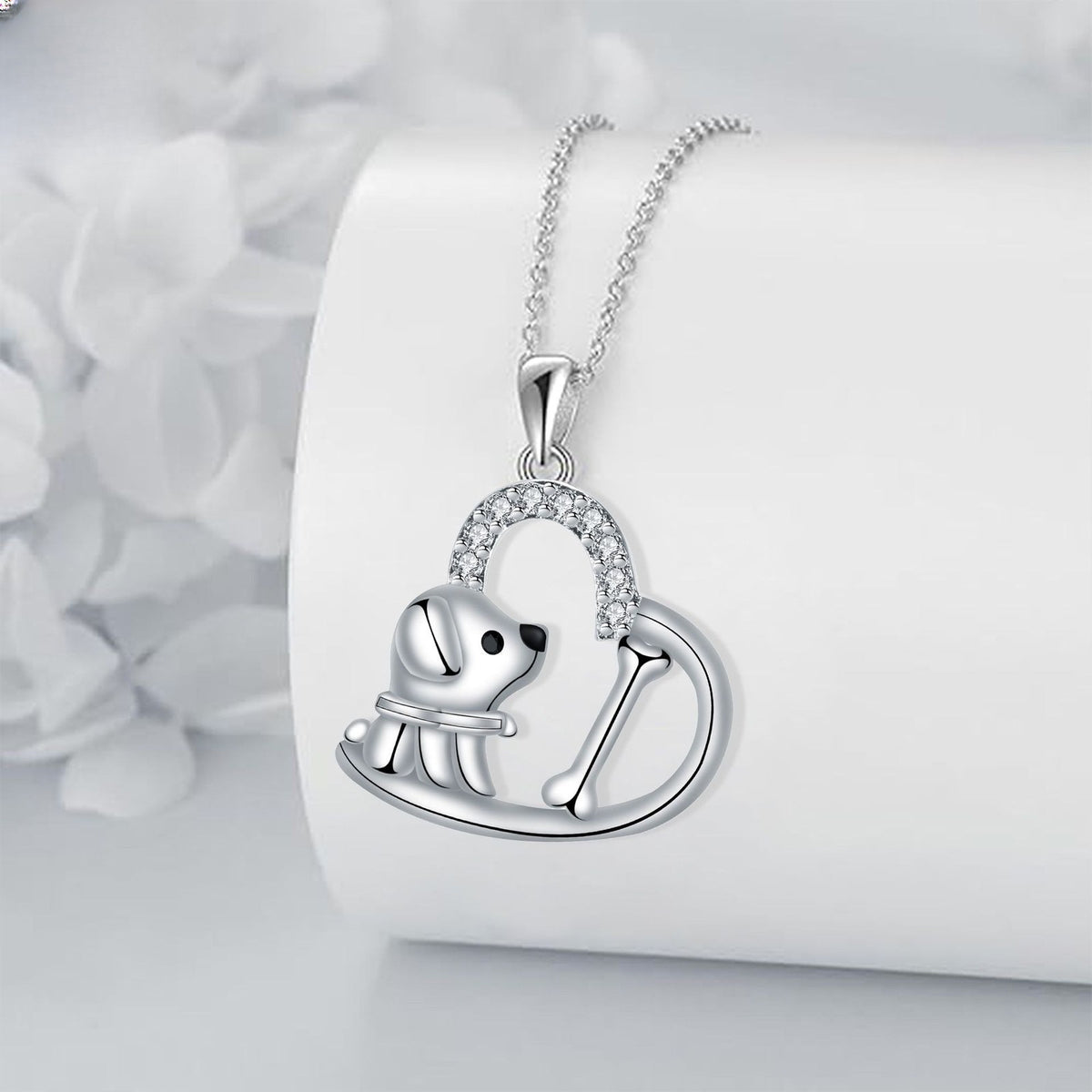 Dainty Dog and Bone Heart Necklace