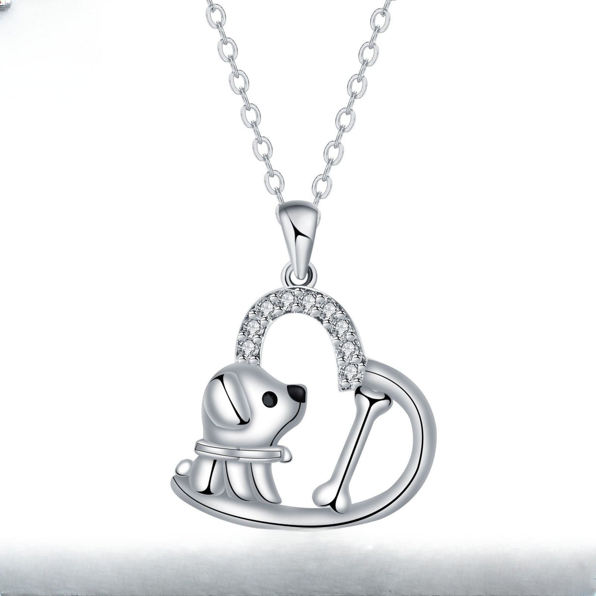 Dainty Dog and Bone Heart Necklace