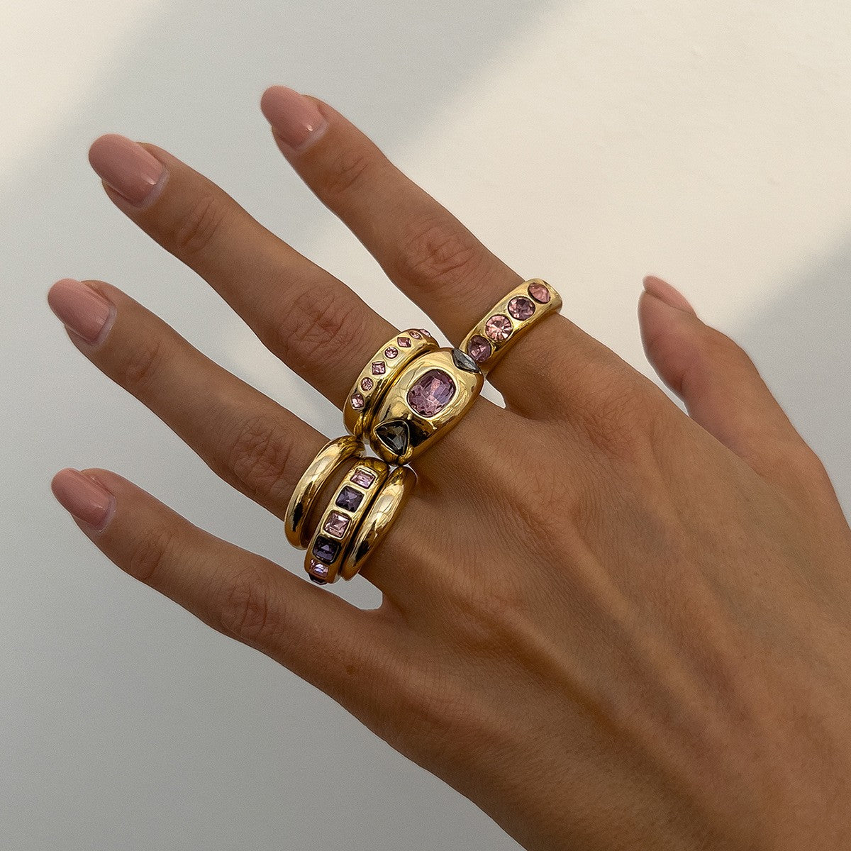 Classy Pink Gemstone Stackable Ring Set