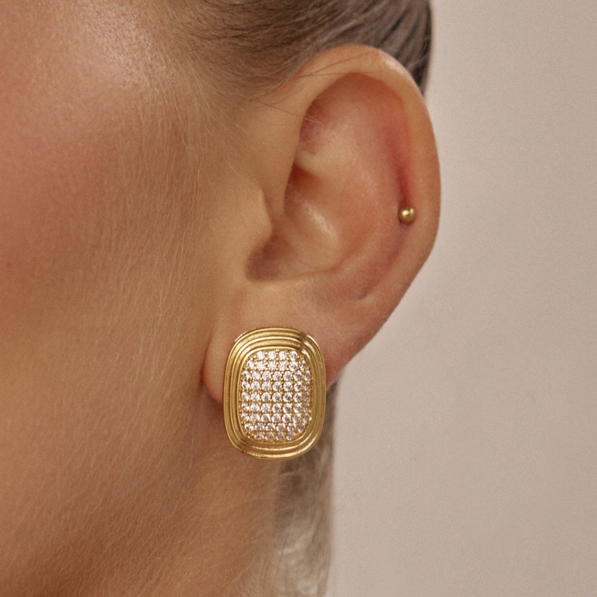 18k Classy Pave Geometric Stud Earrings