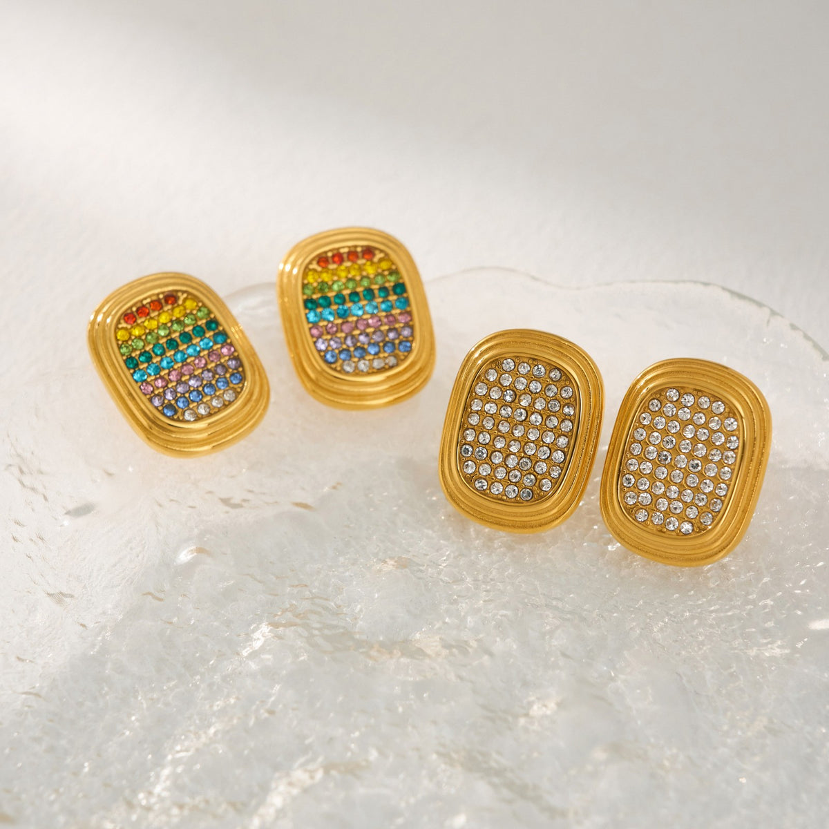 18k Classy Pave Geometric Stud Earrings