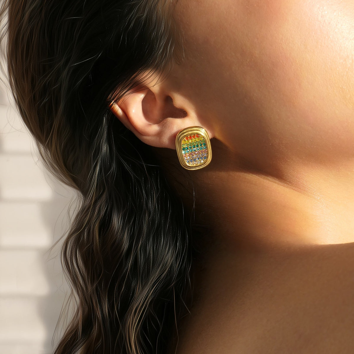 18k Classy Pave Geometric Stud Earrings
