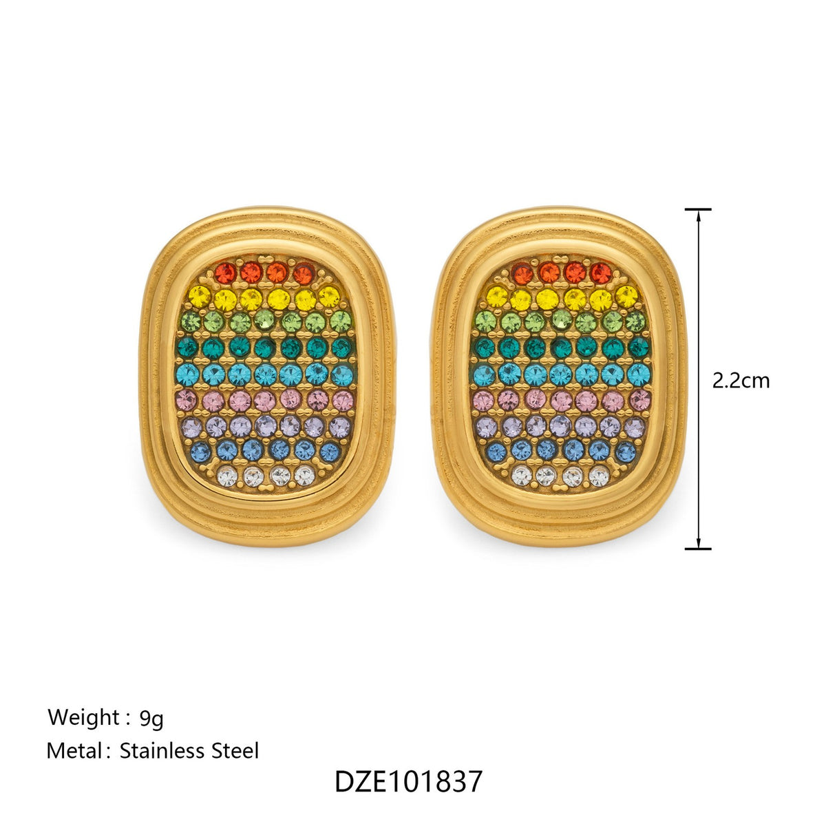 18k Classy Pave Geometric Stud Earrings