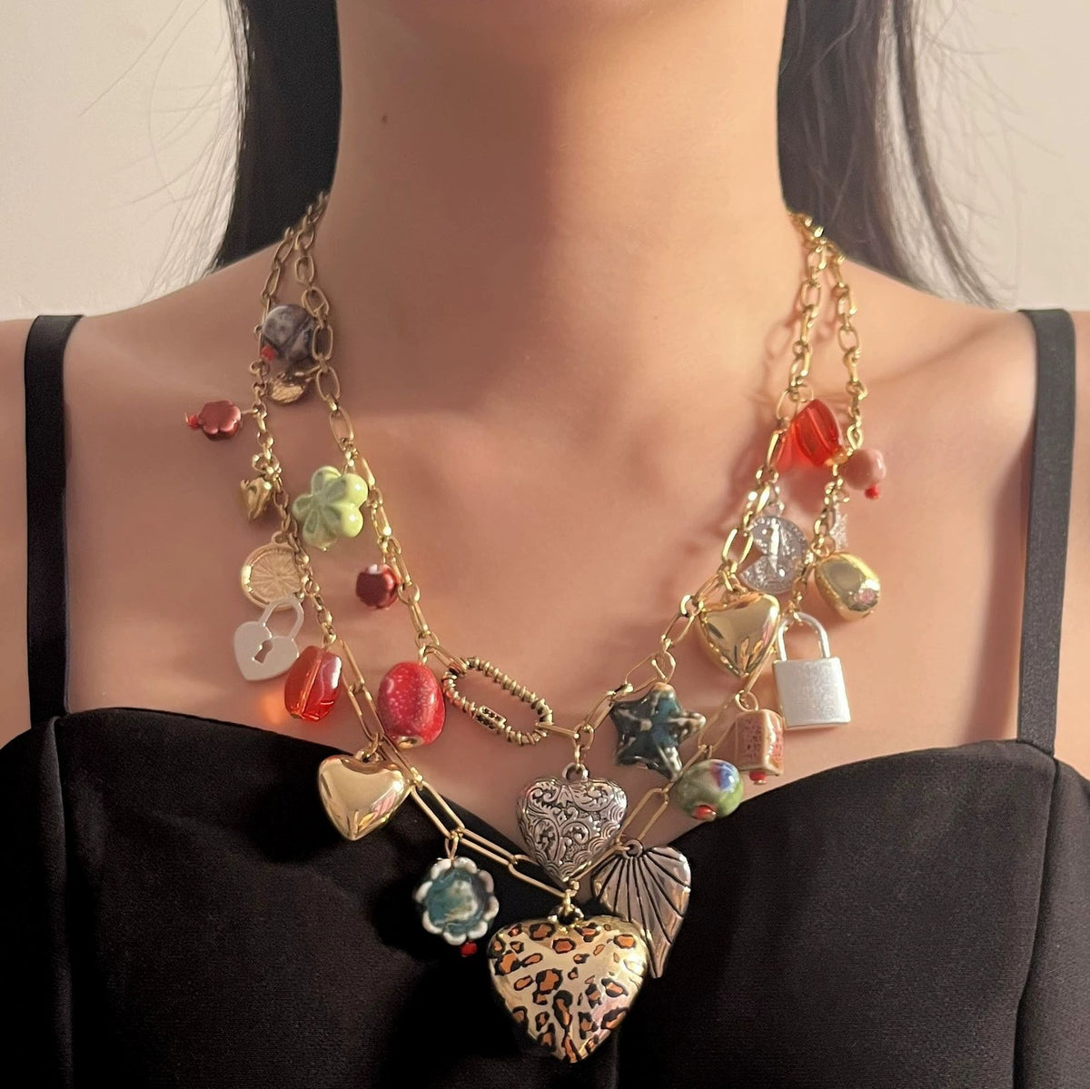 Statement Leopard Heart Multi-Layer Necklace