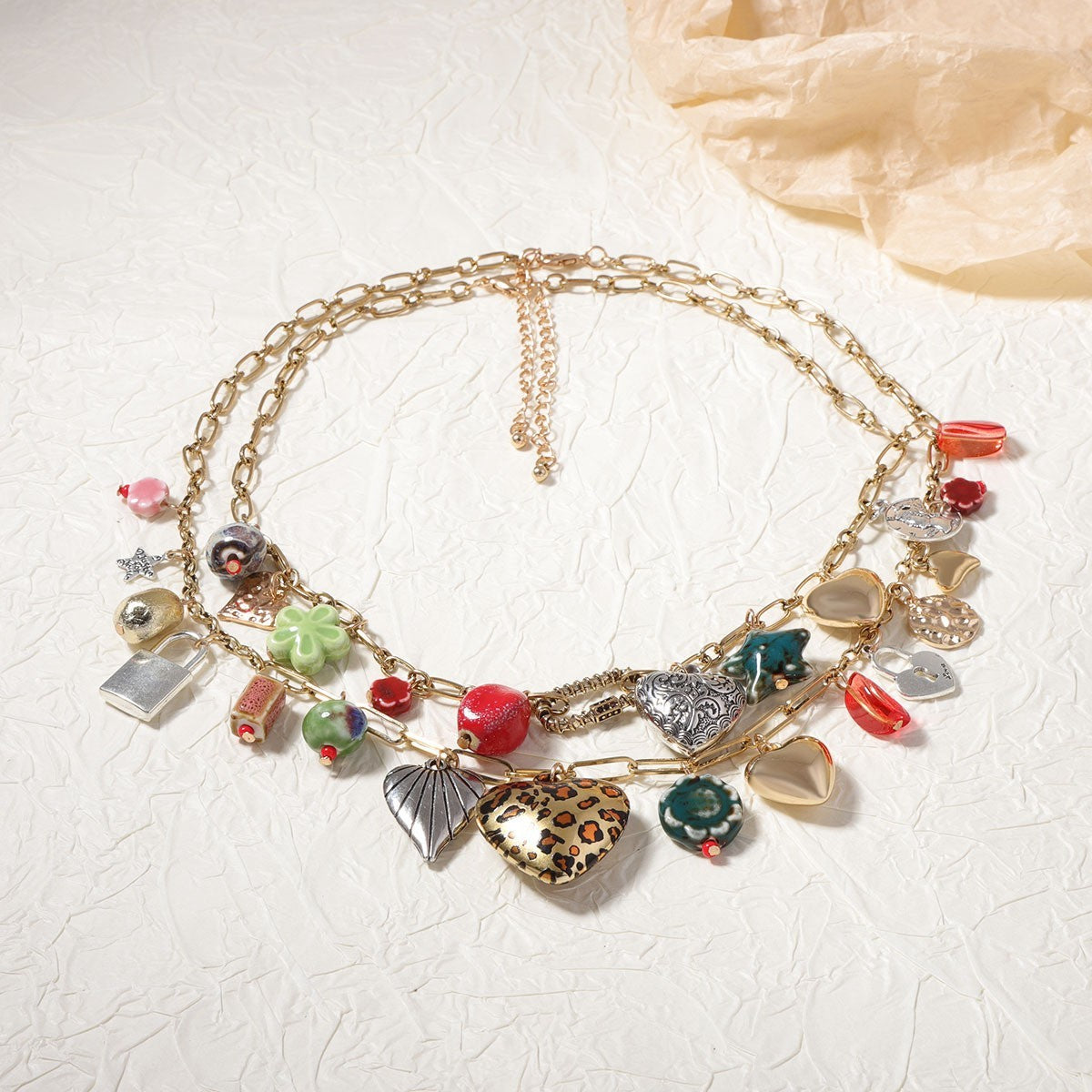 Statement Leopard Heart Multi-Layer Necklace