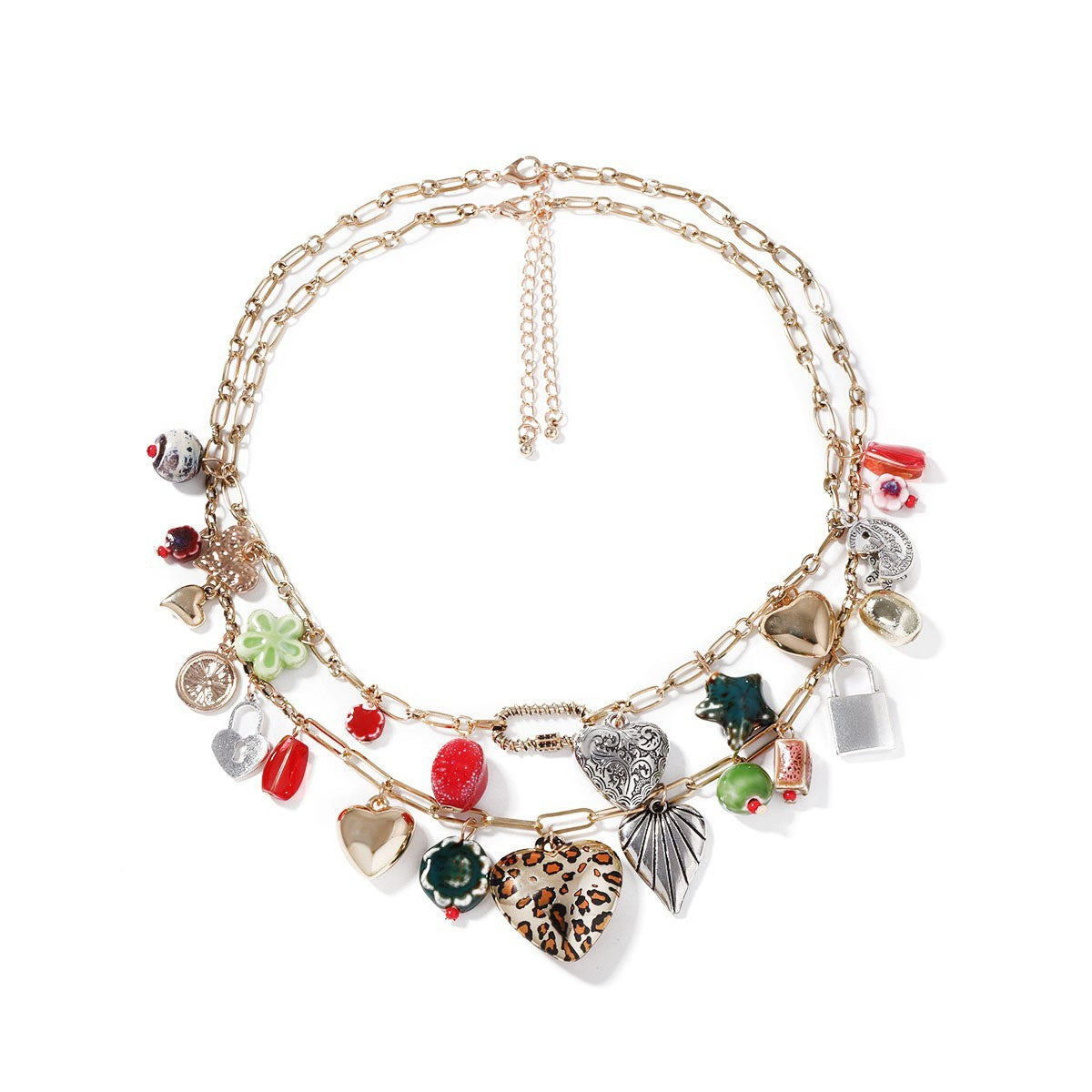 Statement Leopard Heart Multi-Layer Necklace