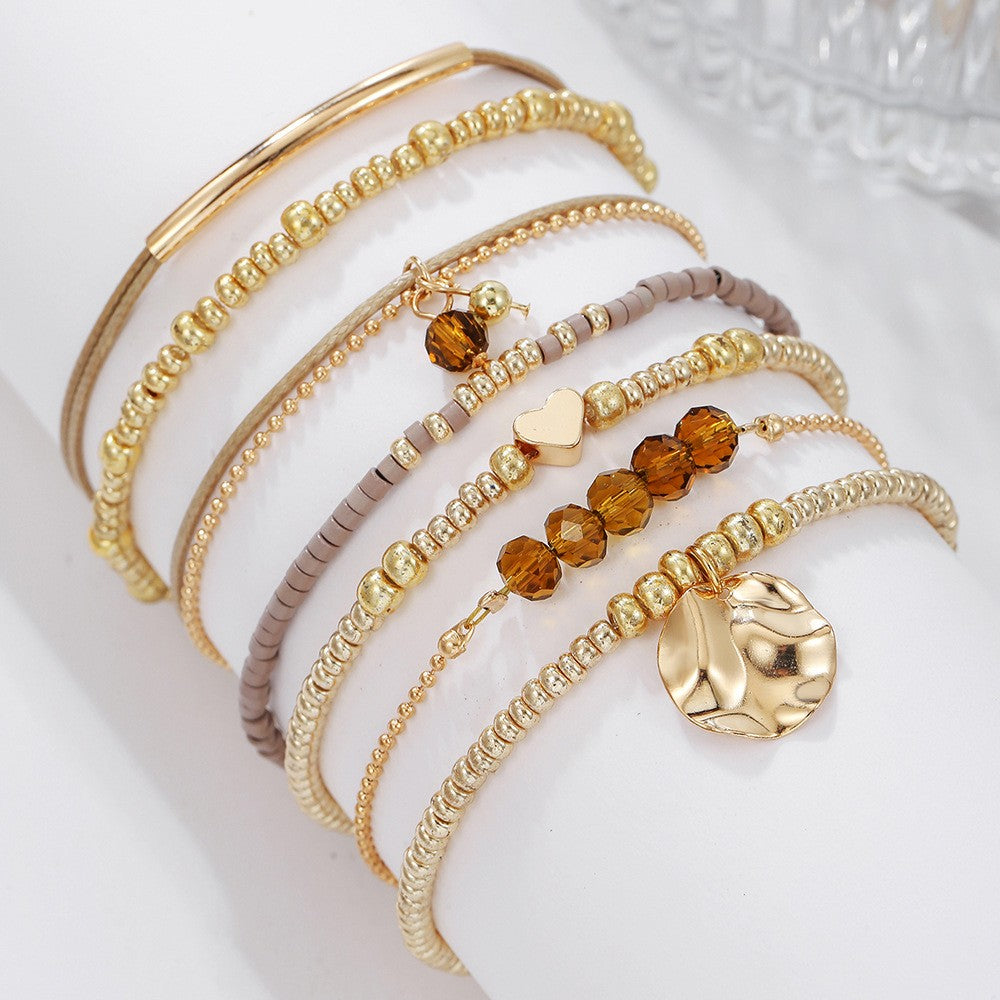 Boho Layered Amber & Disc Bracelet Set