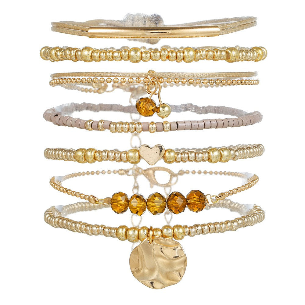 Boho Layered Amber & Disc Bracelet Set