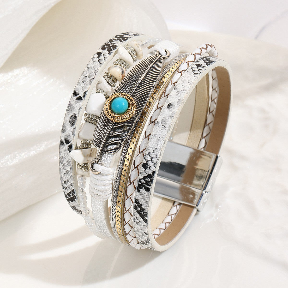 Boho Feather Turquoise Wrap Bracelet