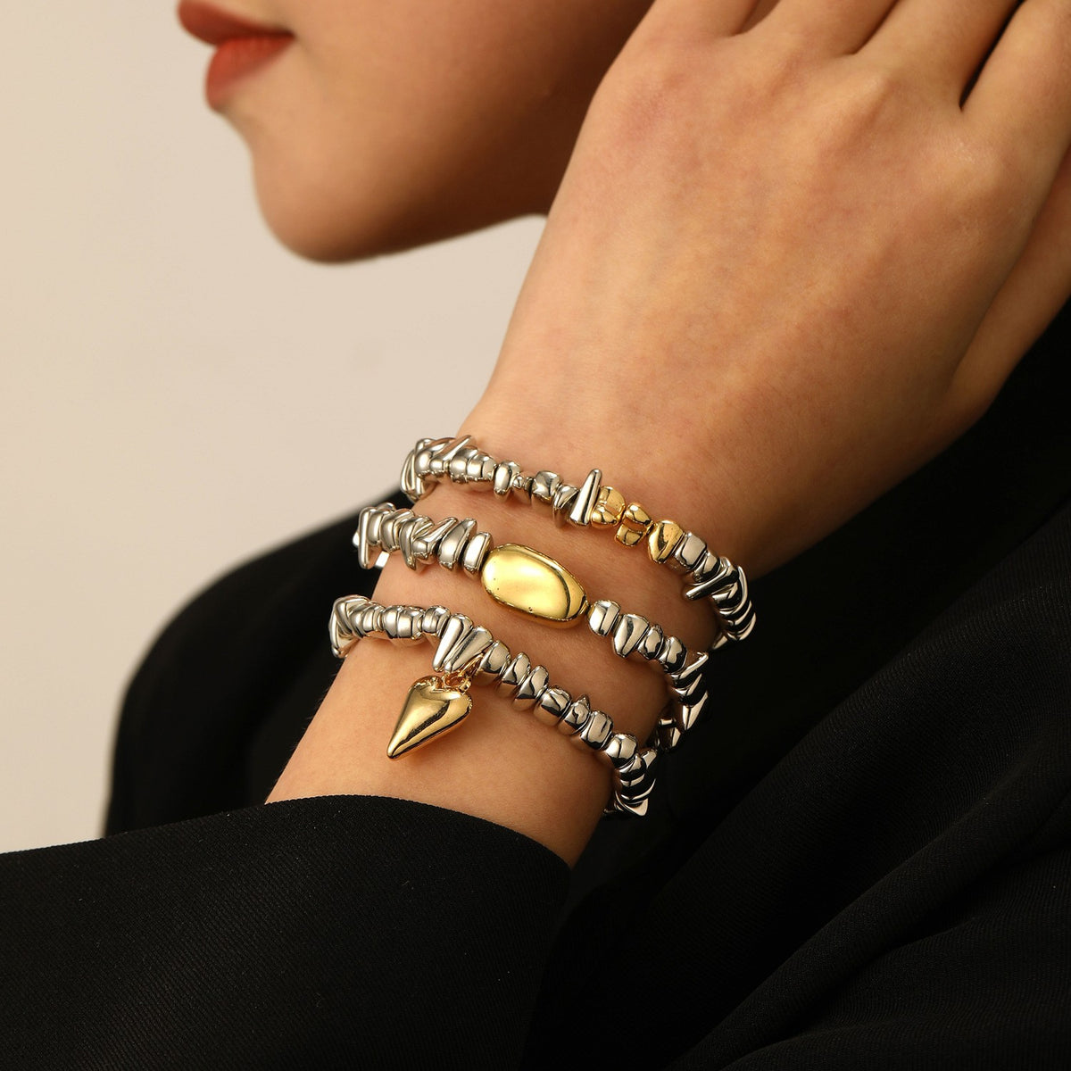 3pc Vintage Geometric Bead Bracelet Set