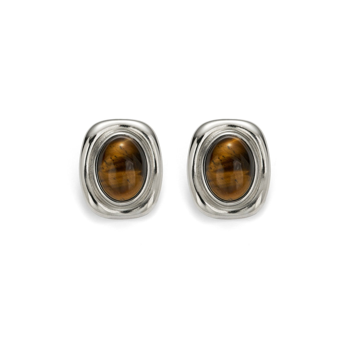 18k Classy Tiger Eye Oval Stud Earrings