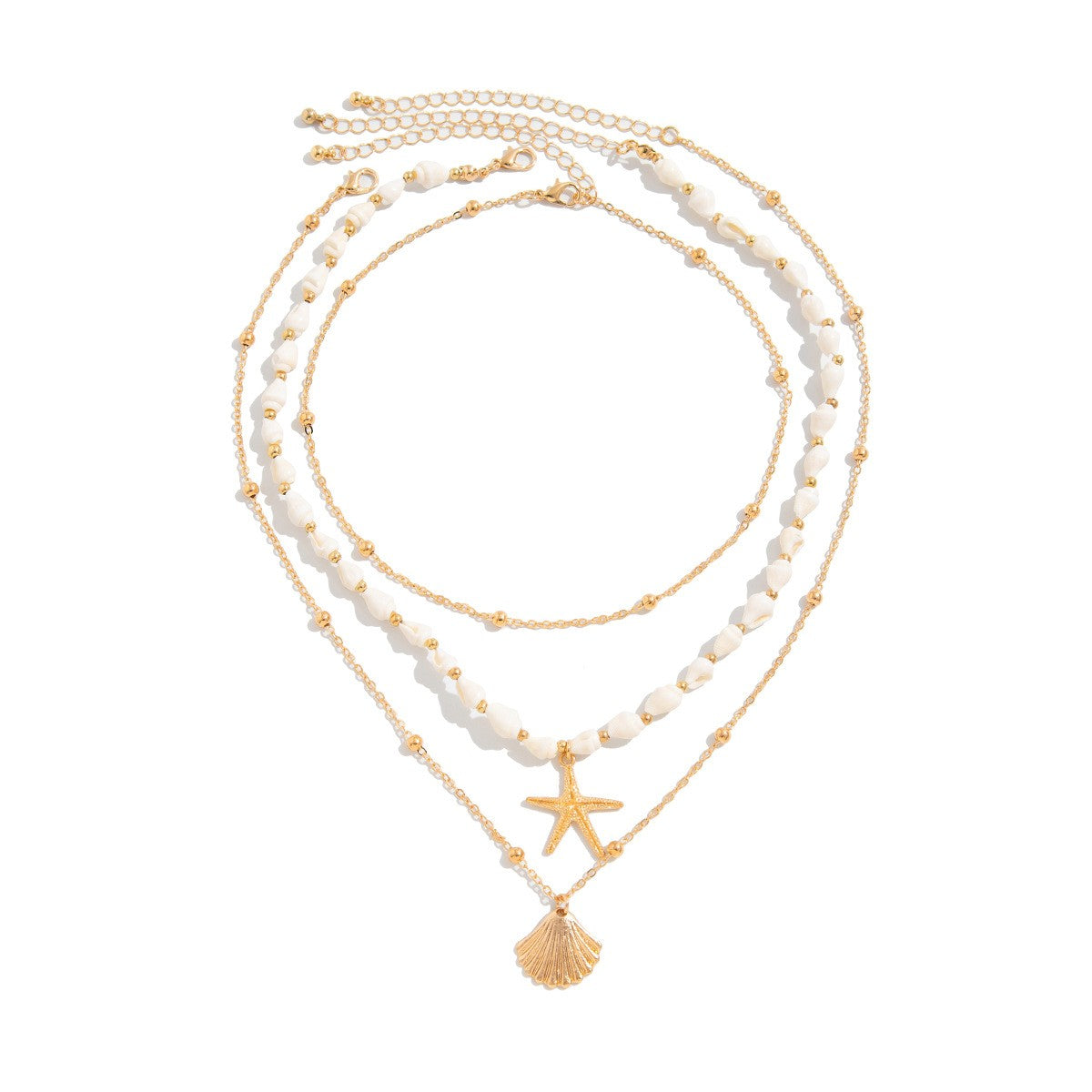 Boho Layered Faux Pearl Starfish Necklace