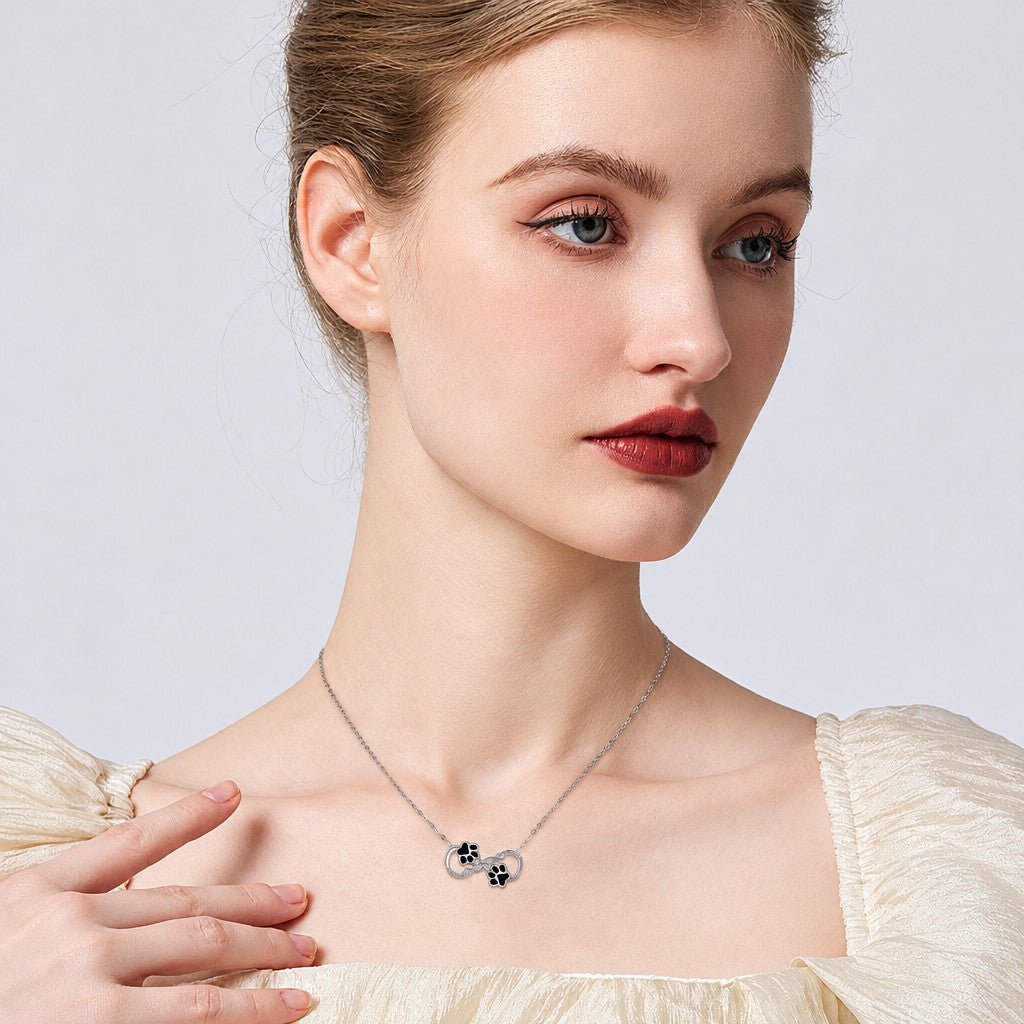 Dainty Black Paw Infinity Necklace