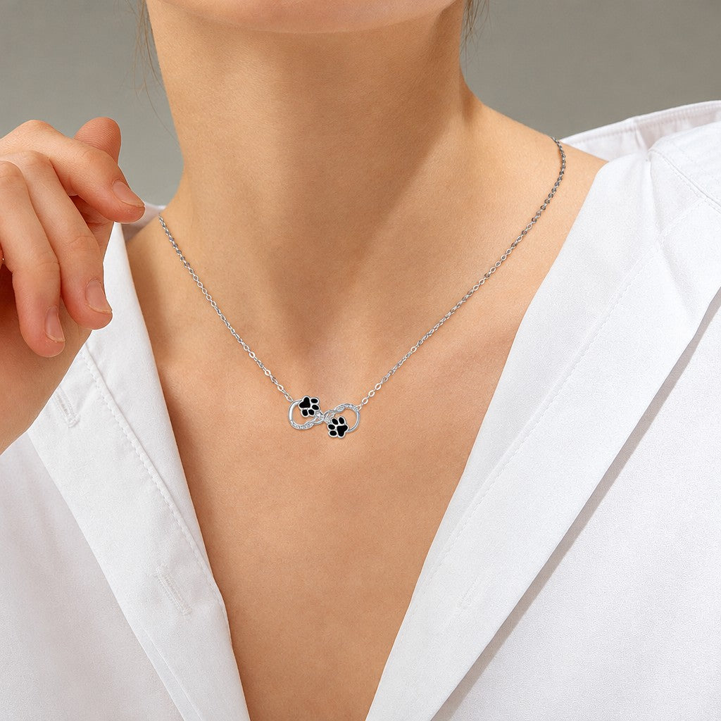 Dainty Black Paw Infinity Necklace
