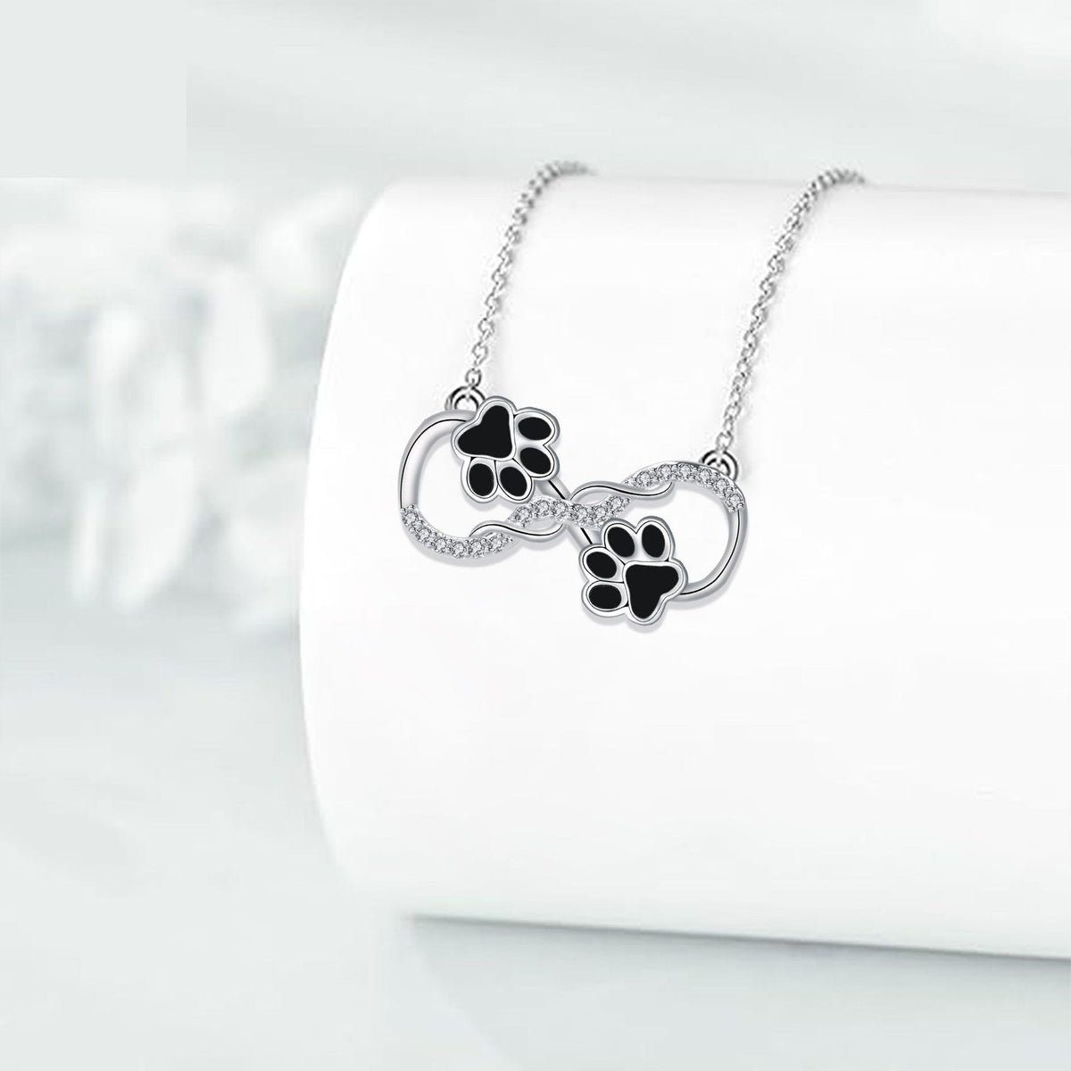 Dainty Black Paw Infinity Necklace