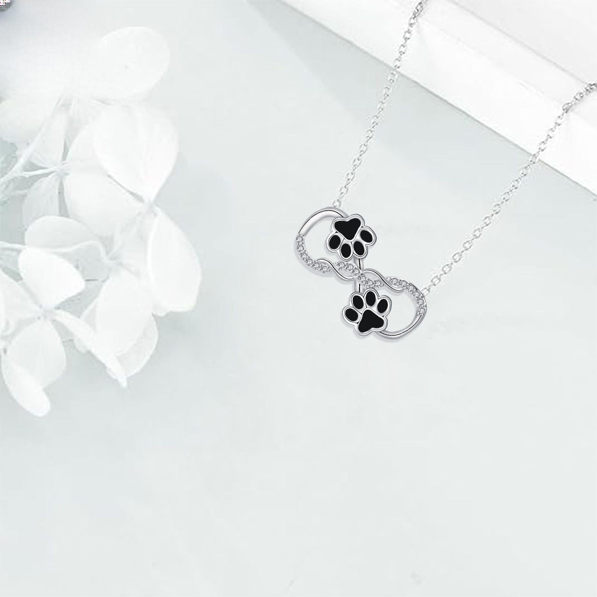 Dainty Black Paw Infinity Necklace