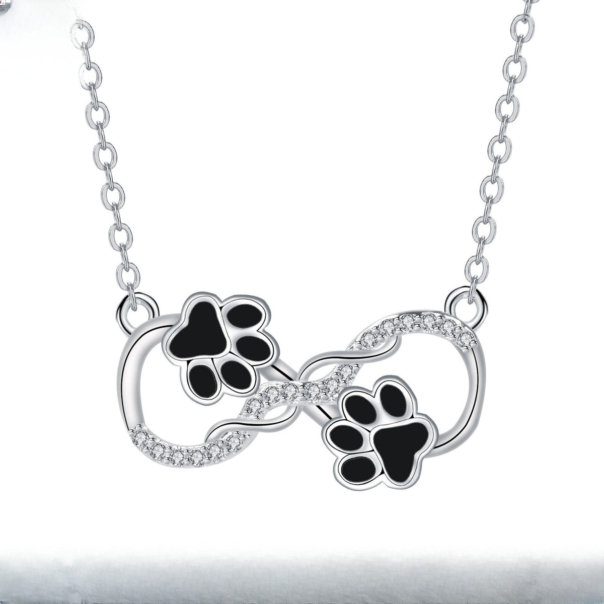 Dainty Black Paw Infinity Necklace