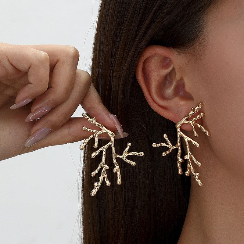 Classy Red Coral Branch Statement Earrings