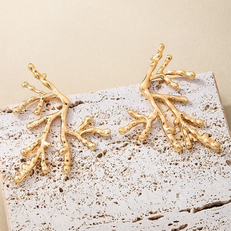 Classy Red Coral Branch Statement Earrings