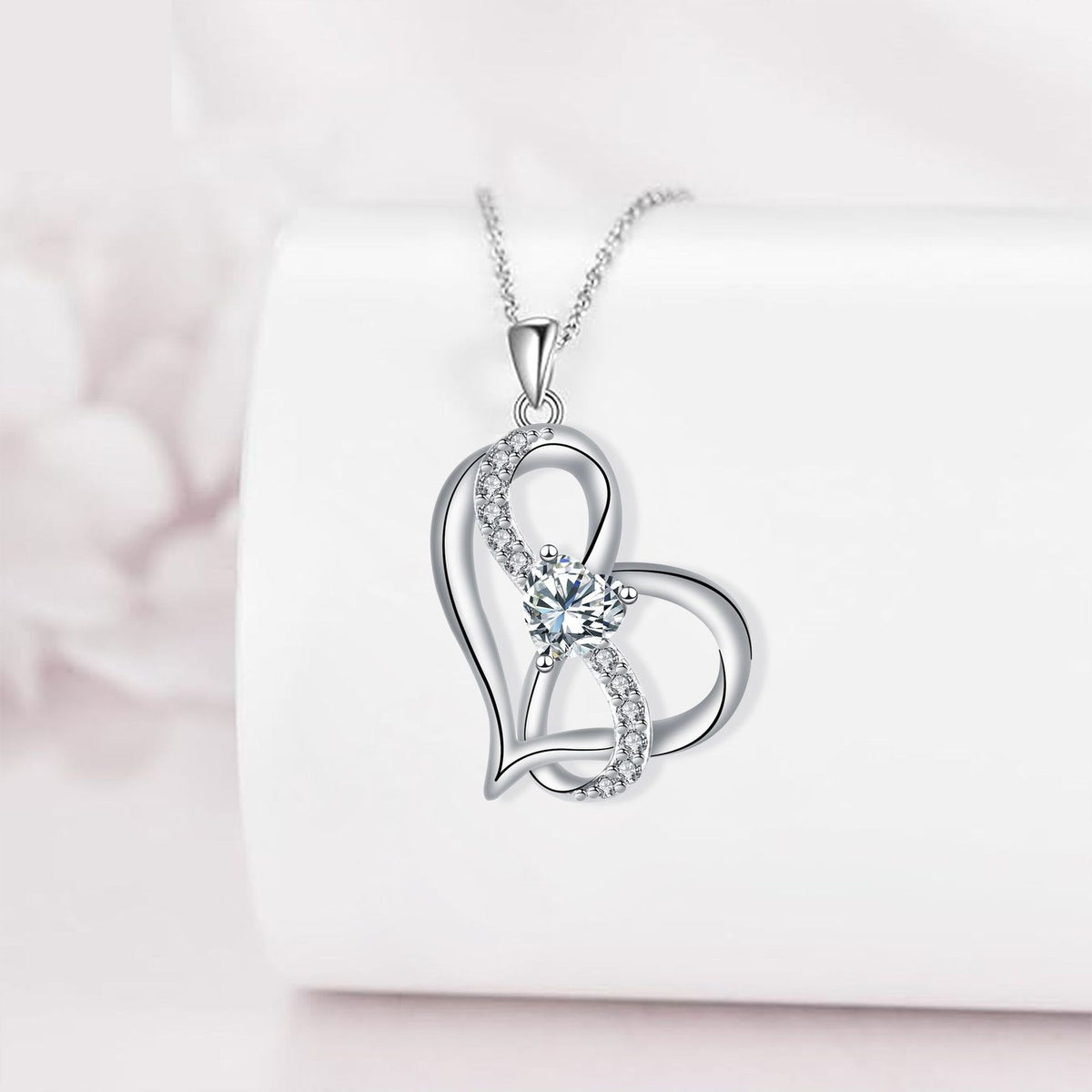 Romantic Interlocking Heart Pendant Necklace