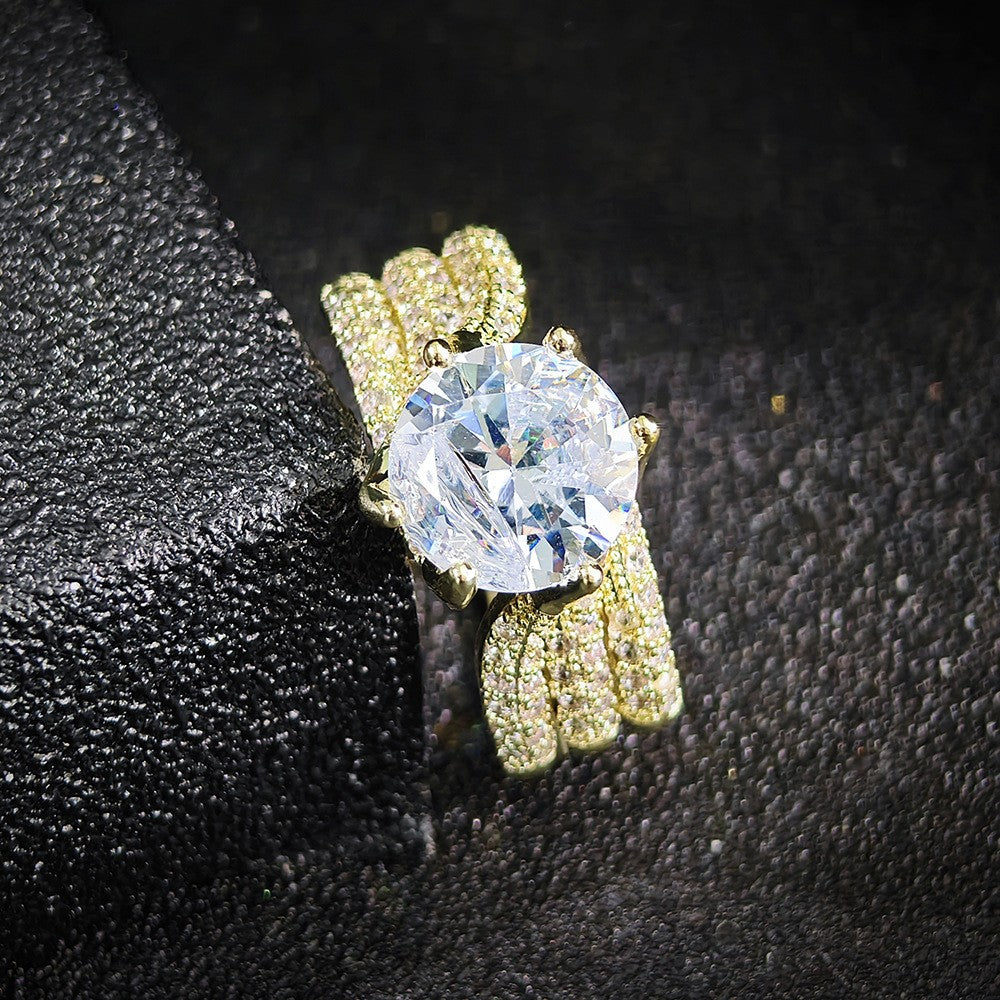 Classy Pave Hand Solitaire Ring