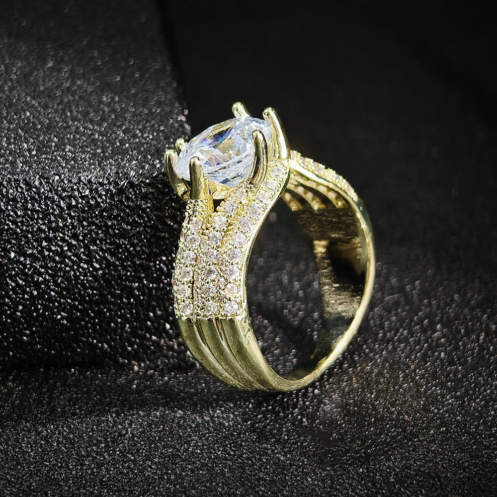Classy Pave Hand Solitaire Ring