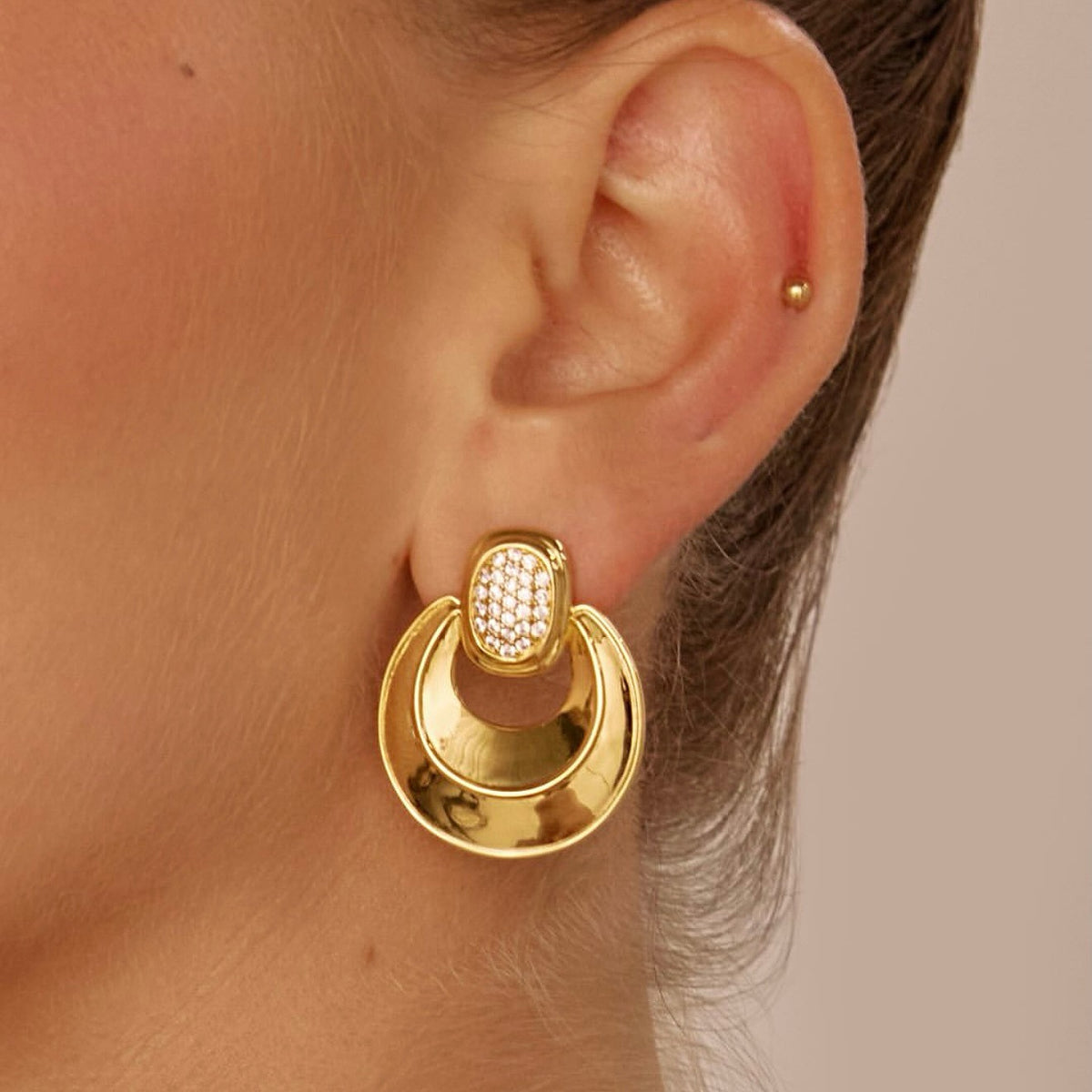 18k Classy Pave Crescent Drop Earrings