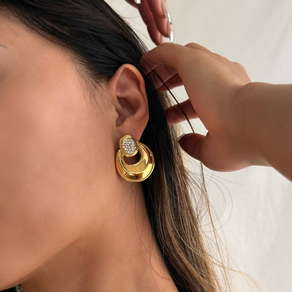 18k Classy Pave Crescent Drop Earrings