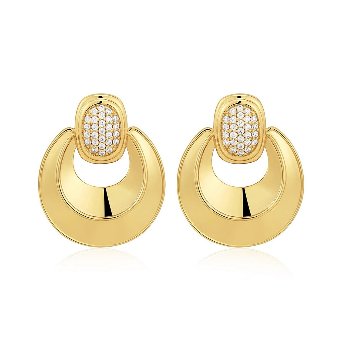 18k Classy Pave Crescent Drop Earrings