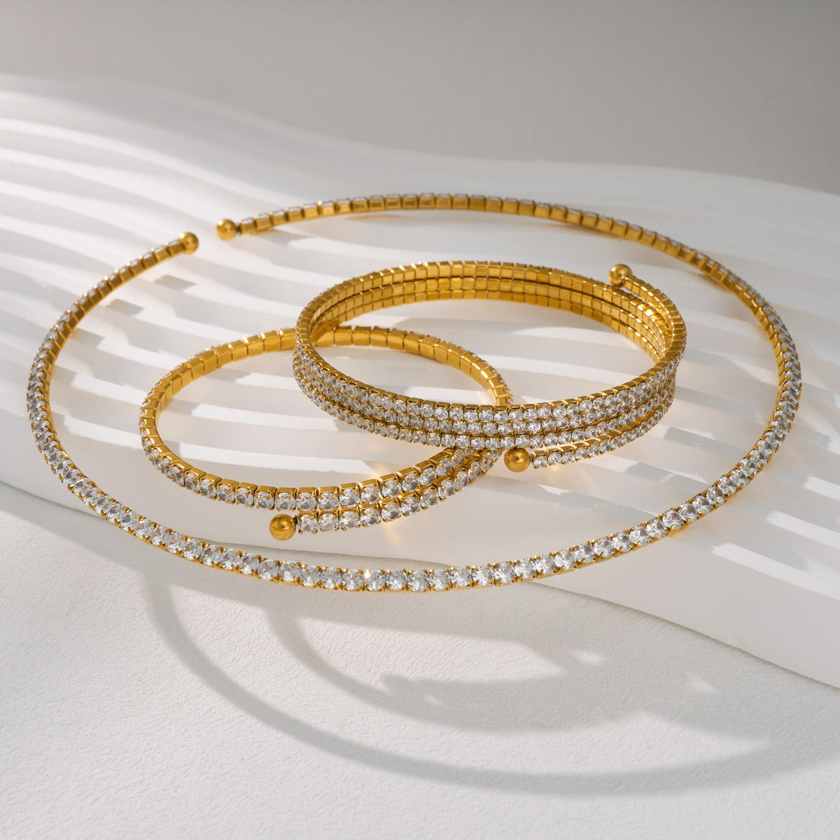 Classy Multi-Row Rhinestone Coil Bracelet