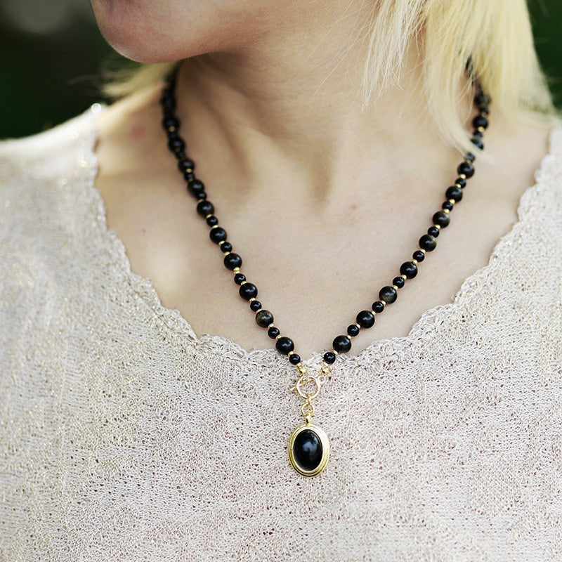 Boho Tiger Eye Oval Pendant Necklace