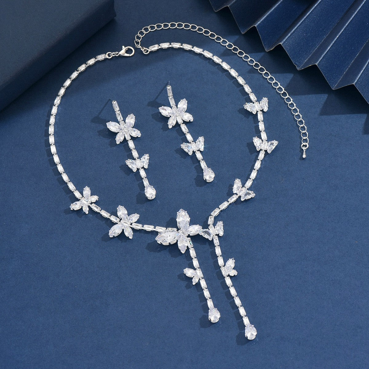 Elegant Cubic Zirconia Butterfly Necklace & Earring Set