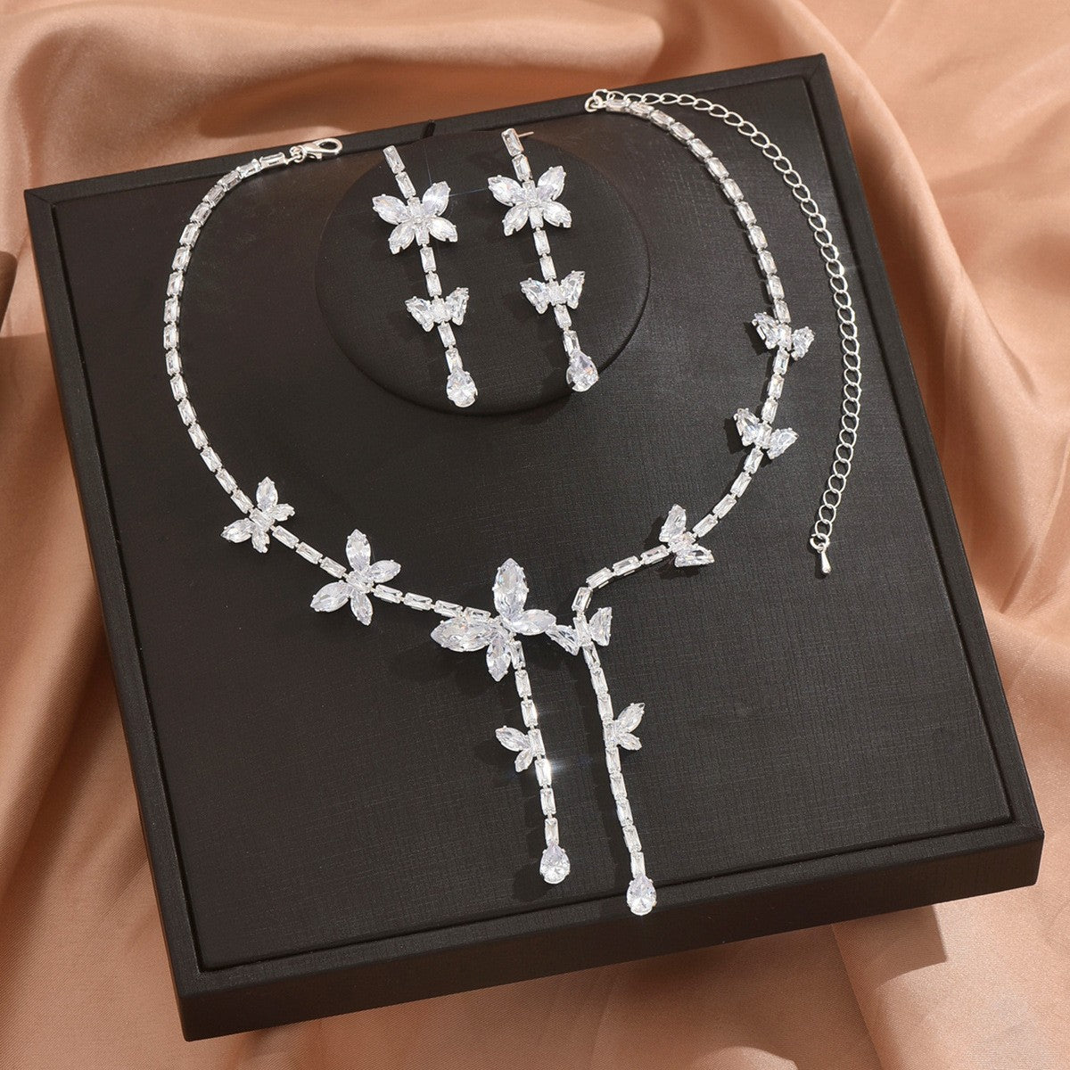 Elegant Cubic Zirconia Butterfly Necklace & Earring Set