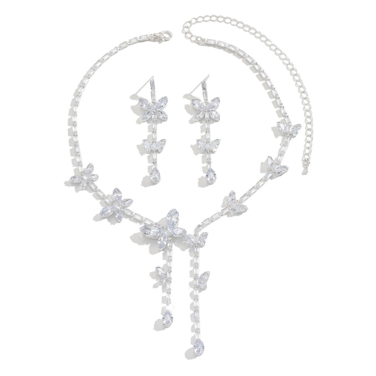 Elegant Cubic Zirconia Butterfly Necklace & Earring Set