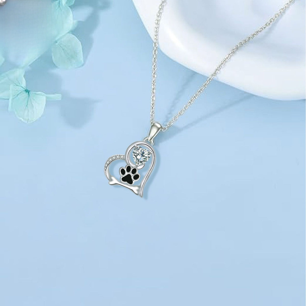 Dainty Crystal Dog Paw Heart Necklace
